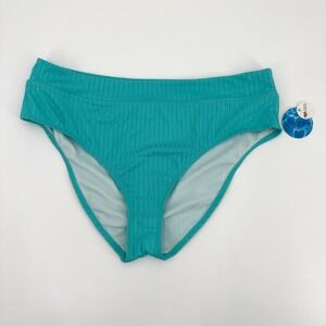 Decree Womens High Rise Ribbed Bikini Swim Bottom Ocean Teal Blue XL NWT
